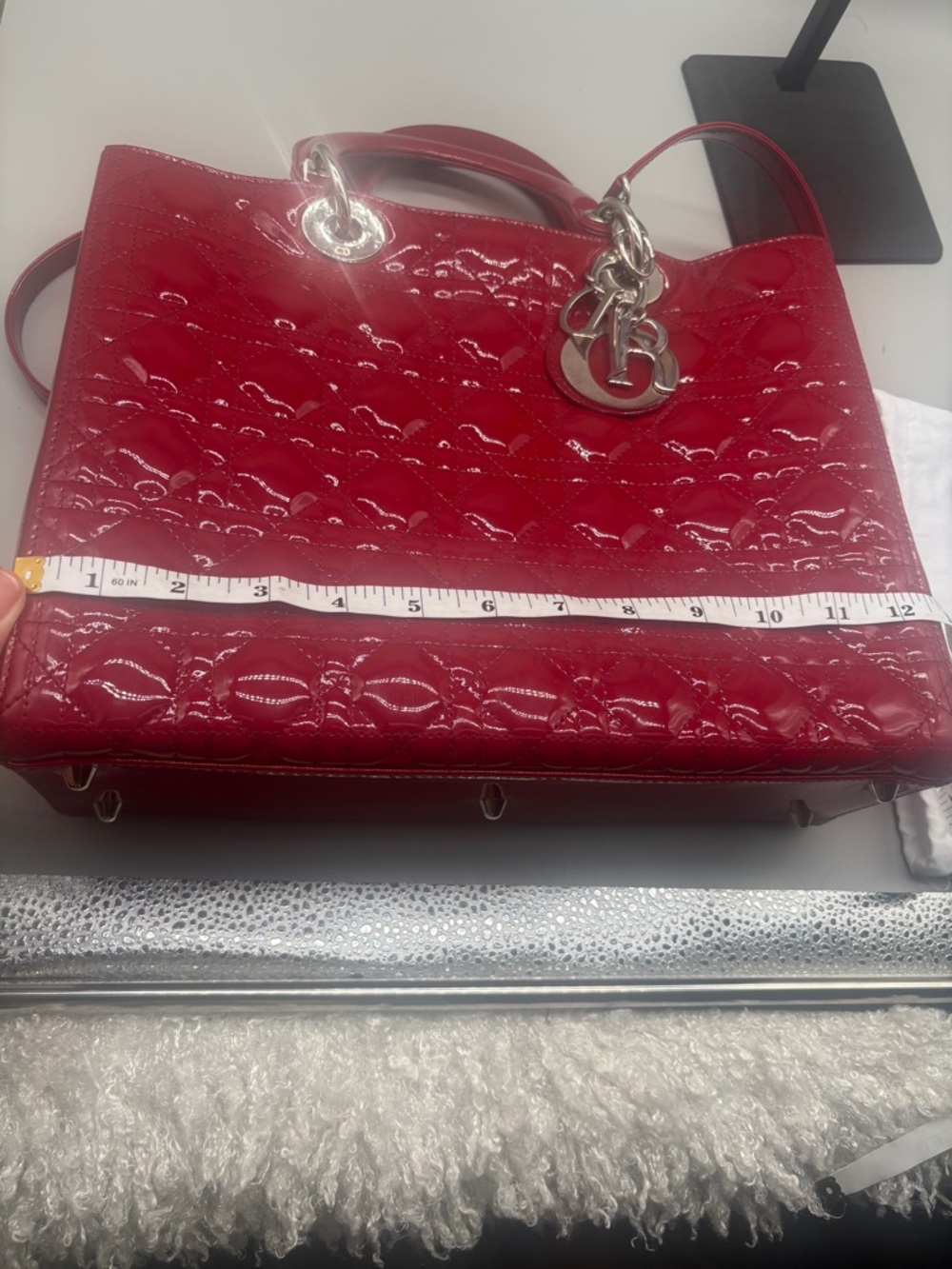 Christian Dior Lady Dior Large Red Patent Cannage Tote Bag Charm - Picture 12 of 15